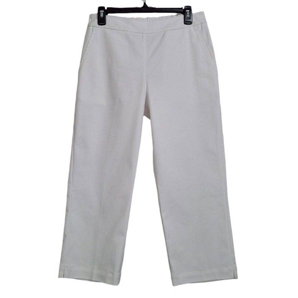 Drapers Damons Womens Capri Pants Small White Elastic Back Slit Hem Coastal